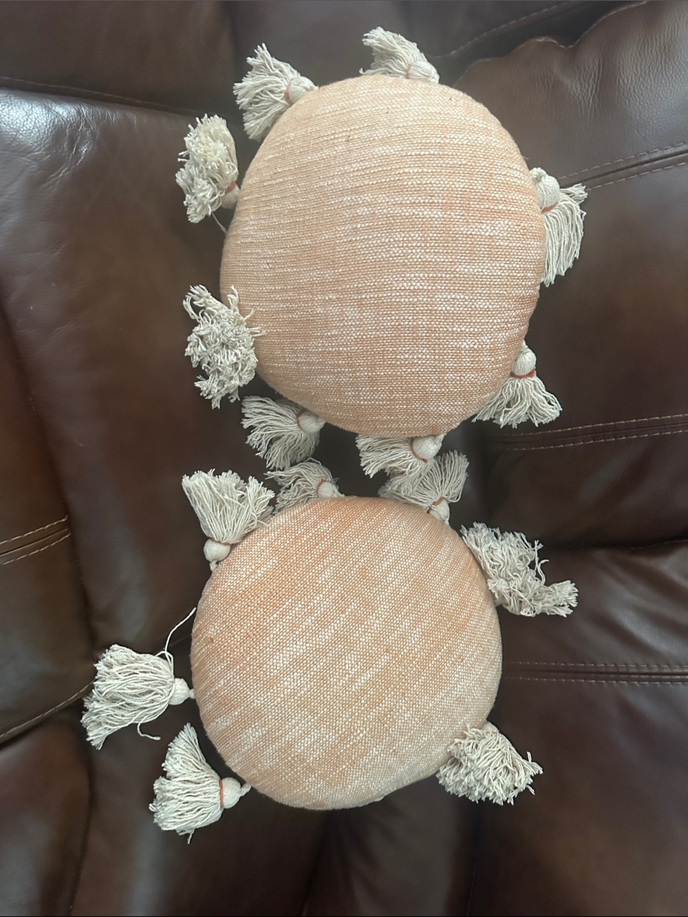 Round Peach Tassel Throw Pillows with Natural Fringe - Set of 2